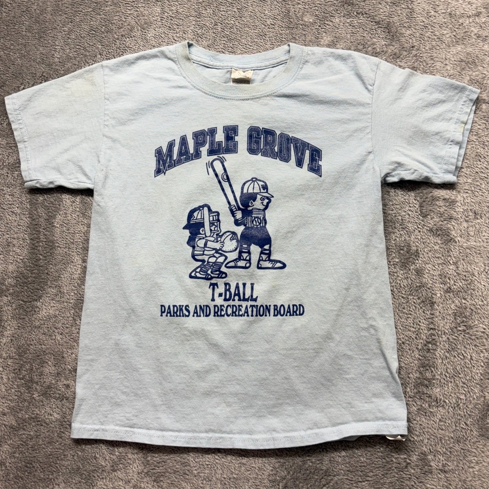 Gildan T-Shirt Women‎ Youth Small Light Blue Good Maple Grove T-Ball Graphic Tee
